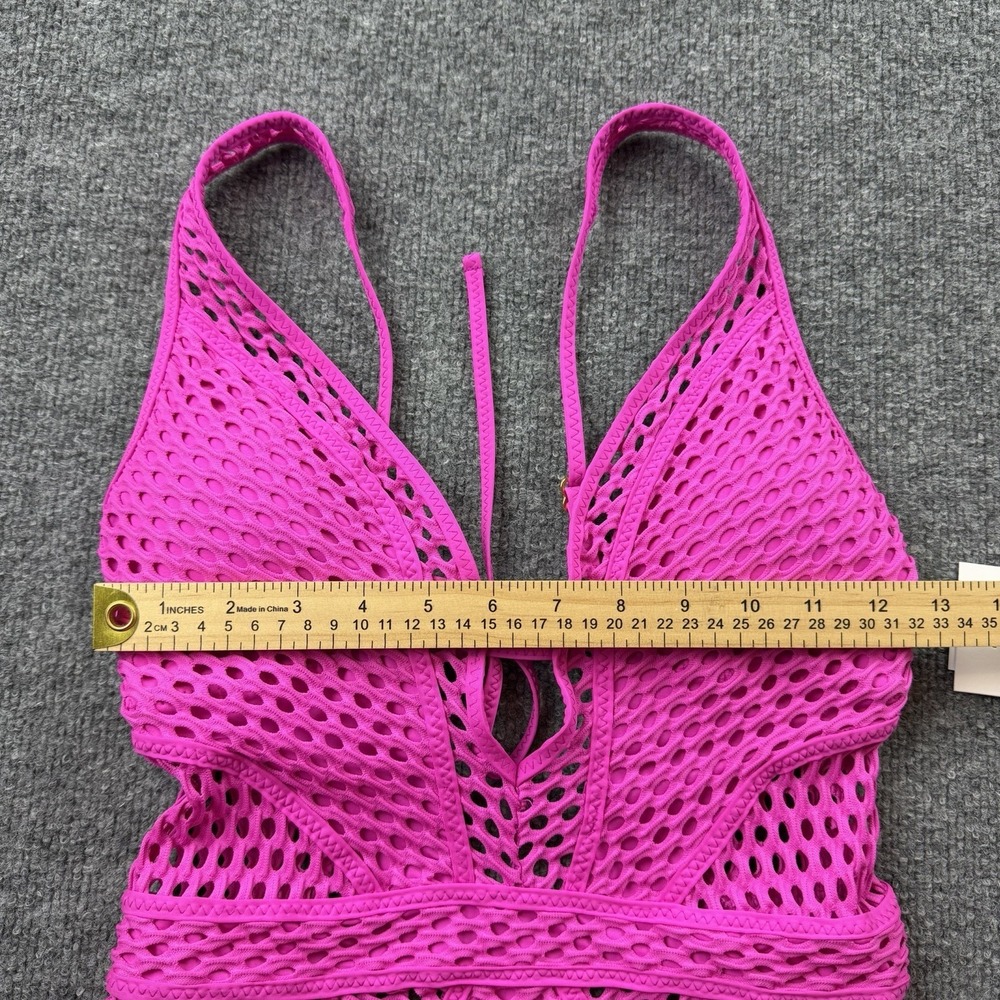 Becca Hot Pink Crochet One Piece Swimsuit Large NWT - Picture 7 of 9